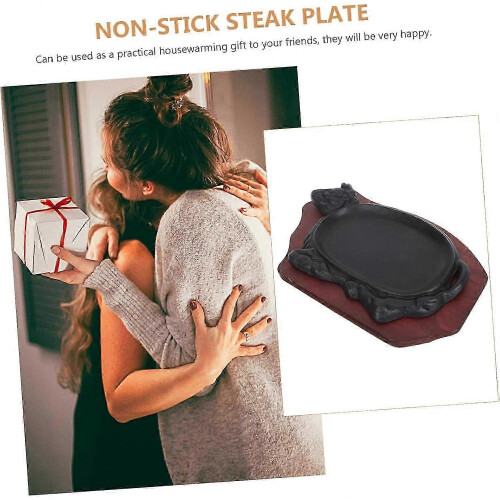 1 Set Sizzling Steak Griddle Nonstick Coated Cast Iron Teppanyaki Black 1