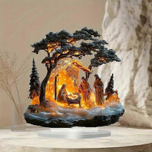 Indoor 7-Inch LED Lighted Nativity Scene Tabletop Manger Christmas Village Ornaments Set