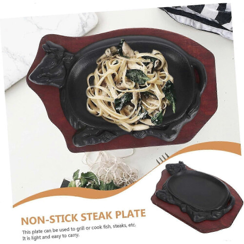 1 Set Sizzling Steak Griddle Nonstick Coated Cast Iron Teppanyaki Black 2