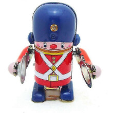 Retro Style Clockwork Drumming Robot Windup Walking ToyFigure Nostalgic Iron Metal SYCHTV