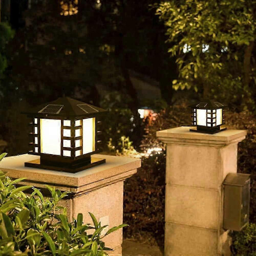 Traditional Stainless Steel Solar Column Spotlight Square Wall Mounted Post Lamp 1