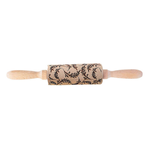 Cookie Pastry Dough Flour Roller Solid Wood Engraved Spring Pattern Flower Leaf Embossed