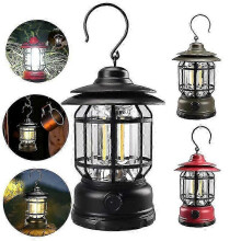 USB Rechargeable Retro COB Outdoor Camping Lamp Lantern Flame Light