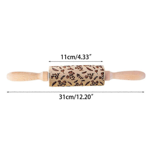 Cookie Pastry Dough Flour Roller Solid Wood Engraved Spring Pattern Flower Leaf Embossed 2