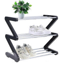 Narrow Tier Shoe Rack - Stable Shoe Storage Organizer for Closet Entryway - Quick Assembly Black