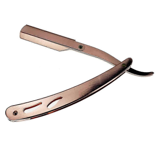 Rose Gold Folding Straight Edge Barber Razor Single Edge Replaceable Blades Stainless 1