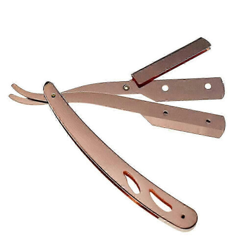 Rose Gold Folding Straight Edge Barber Razor Single Edge Replaceable Blades Stainless 2