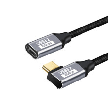 Rät vinkel USB-C-förlängningskabel Han till Hona - Fullfunktion PD 100W eMarker, Aluminiumlegering + Nylonflätad, Flera längder  0,25 m