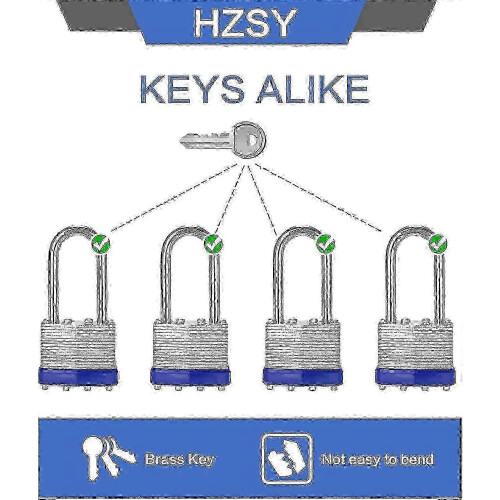 12-Pack Laminated Steel Long Shackle Padlocks Keyed Alike 2