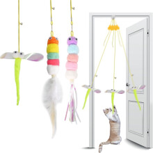 Hanging Cat Toys – 3-Pack Colorful Catnip Feather Toys with Bell & Elastic Rope