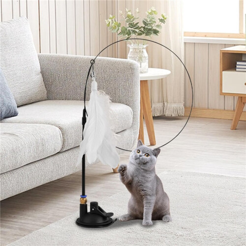 Suction Cup Interactive Cat Toy – Feather Wand with Bell, Self-Standing Base 2