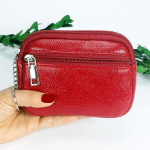 (Maroon)Solid Color Pu Coin Organizer With Zipper Closure And Compact Storage For Daily