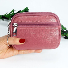 (Orange Red)Solid Color Pu Coin Organizer With Zipper Closure And Compact Storage For Daily