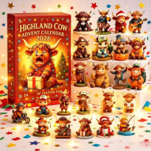 Highland Cow Calendrier de l'Avent Noël Boîte Aveugle Compte à rebours Trois Jouets Dimensionaux