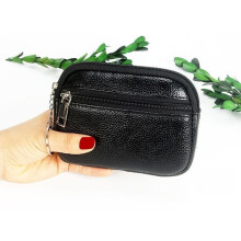 (Black)Solid Color Pu Coin Organizer With Zipper Closure And Compact Storage Daily For