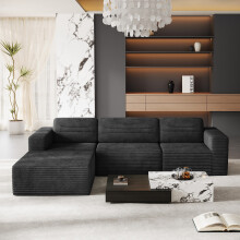 Corduroy Modular Sofa | Cloud-style Sectional 3 Seater Sofa with Footstool Set Fluffy Memory Foam Cushions