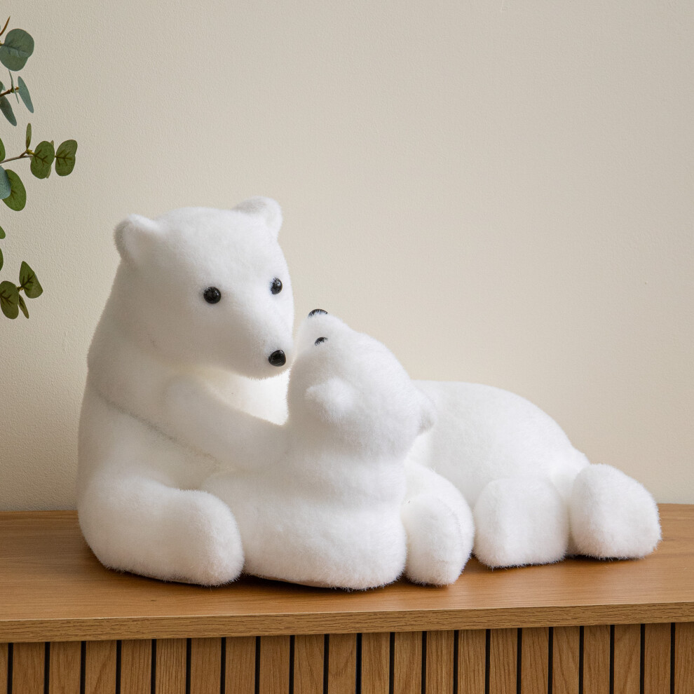 Freestanding Flocked Polar Bear And Cub Christmas Decoration 49Cm White/Black Samuel Alexander - Image 6