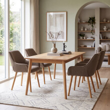 (Mocha Brown, Set of 4) Fabric Dining Chairs with Armrests, Wooden Legs - GOEURVANT