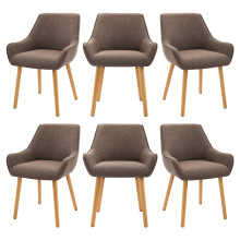 (Mocha Brown, Set of 6) Fabric Dining Chairs with Armrests, Wooden Legs - GOEURVANT