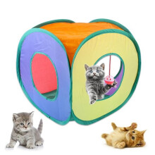 Cat Tunnel with Play Balls – Foldable Cat Cube Playhouse with Three-Sided Openings