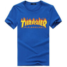 (BLUE,S)Unisex Mens Womens Short Sleeve Tshirt Thrasher Tops Crew Neck Tee Pullover