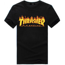 (Black#,M)Unisex Mens Womens Short Sleeve Tshirt Thrasher Tops Crew Neck Tee Pullover