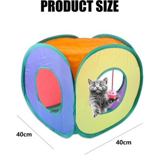 Cat Tunnel with Play Balls – Foldable Cat Cube Playhouse with Three-Sided Openings 1