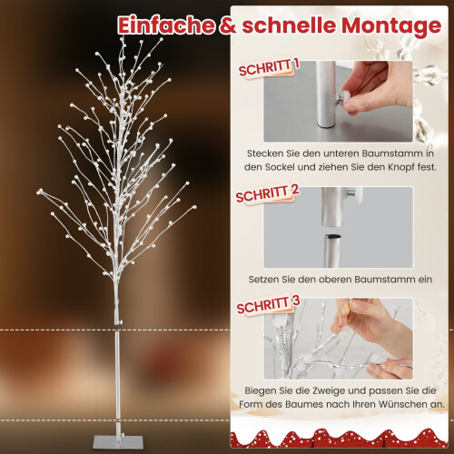 186 cm hoher LED-Birkenbaum mit warmweißen Lichtern 2