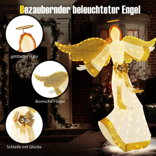 Verlichte kerstengel van 160 cm met aureool en ledverlichting 2