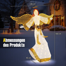 Beleuchteter 160 cm großer Weihnachtsengel mit Heiligenschein und LED-Lichtern