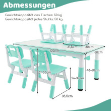 Kindertisch mit 4 Stühlen Set mit Graffiti-Tischplatte Höhenverstellbare Kindersitzgruppe Grün