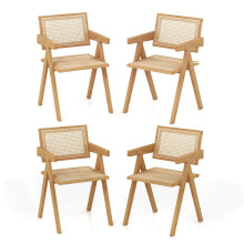 4-teiliges Esszimmerstuhl-Set, Bambus & Kunstrattan, Natur