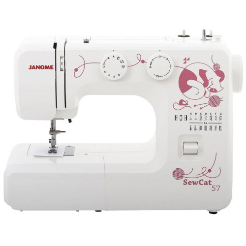 Janome Machine à coudre électromécanique blanche - JANOME - Sew Cat 57 - Éclairage LED - Canette verticale