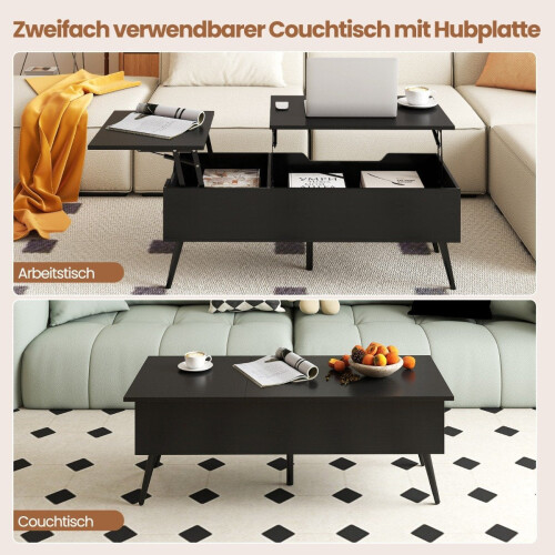 Mesa de centro elevable ajustable con almacenamiento oculto, color negro 2