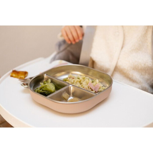BEABA Assiette compartimentée bébé en inox micro-ondable Barbe à Papa 1