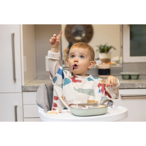 BEABA Assiette compartimentée bébé en inox micro-ondable Vert-de-Gris 1