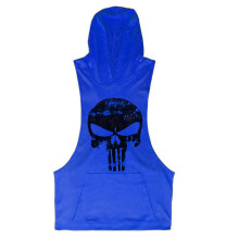 (Blue,2XL)Hot Men Gym Clothing Stringer Hoodie Bodybuilding Tank Top Muscle Shirt Hooded
