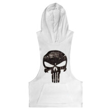 (White,L)Hot Men Gym Clothing Stringer Hoodie Bodybuilding Tank Top Muscle Shirt Hooded