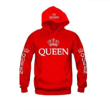 (Red Queen,L)Cotton Hooded Sweatshirt For Couples Printed King Queen Long Pullover Sleeve