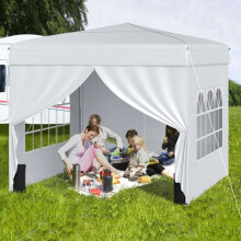 10x10 pop-up partytent, 4 zijwanden, draagtas met wielen, wit