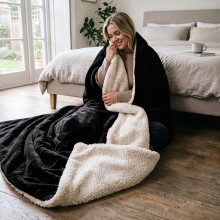 (Black, 200x240 cm) Soft Sherpa Throw Blanket for Sofa Bed Warm Fleece