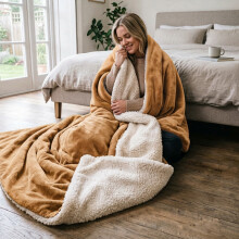 (Camel, 150x200 cm) Soft Sherpa Throw Blanket for Sofa Bed Warm Fleece