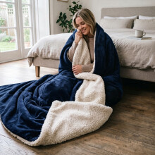 (Navy Blue, 150x200 cm) Soft Sherpa Throw Blanket for Sofa Bed Warm Fleece