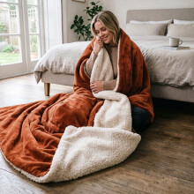 (Rust/Orange, 200x240 cm) Soft Sherpa Throw Blanket for Sofa Bed Warm Fleece