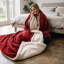(Burgundy, 150x200 cm) Soft Sherpa Throw Blanket for Sofa Bed Warm Fleece