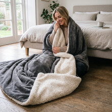 (Grey, 230x270 cm) Soft Sherpa Throw Blanket for Sofa Bed Warm Fleece