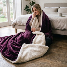 (Purple, 130x150 cm) Soft Sherpa Throw Blanket for Sofa Bed Warm Fleece