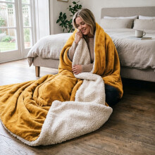 (Yellow, 230x270 cm) Soft Sherpa Throw Blanket for Sofa Bed Warm Fleece