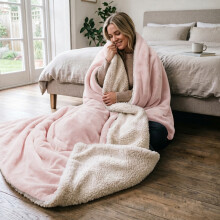 (Pink, 230x270 cm) Soft Sherpa Throw Blanket for Sofa Bed Warm Fleece