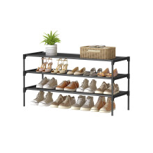 3-Tier Shoe Rack - Metal Frame - Ink Black - Space-Saving Design with Fabric Shelves